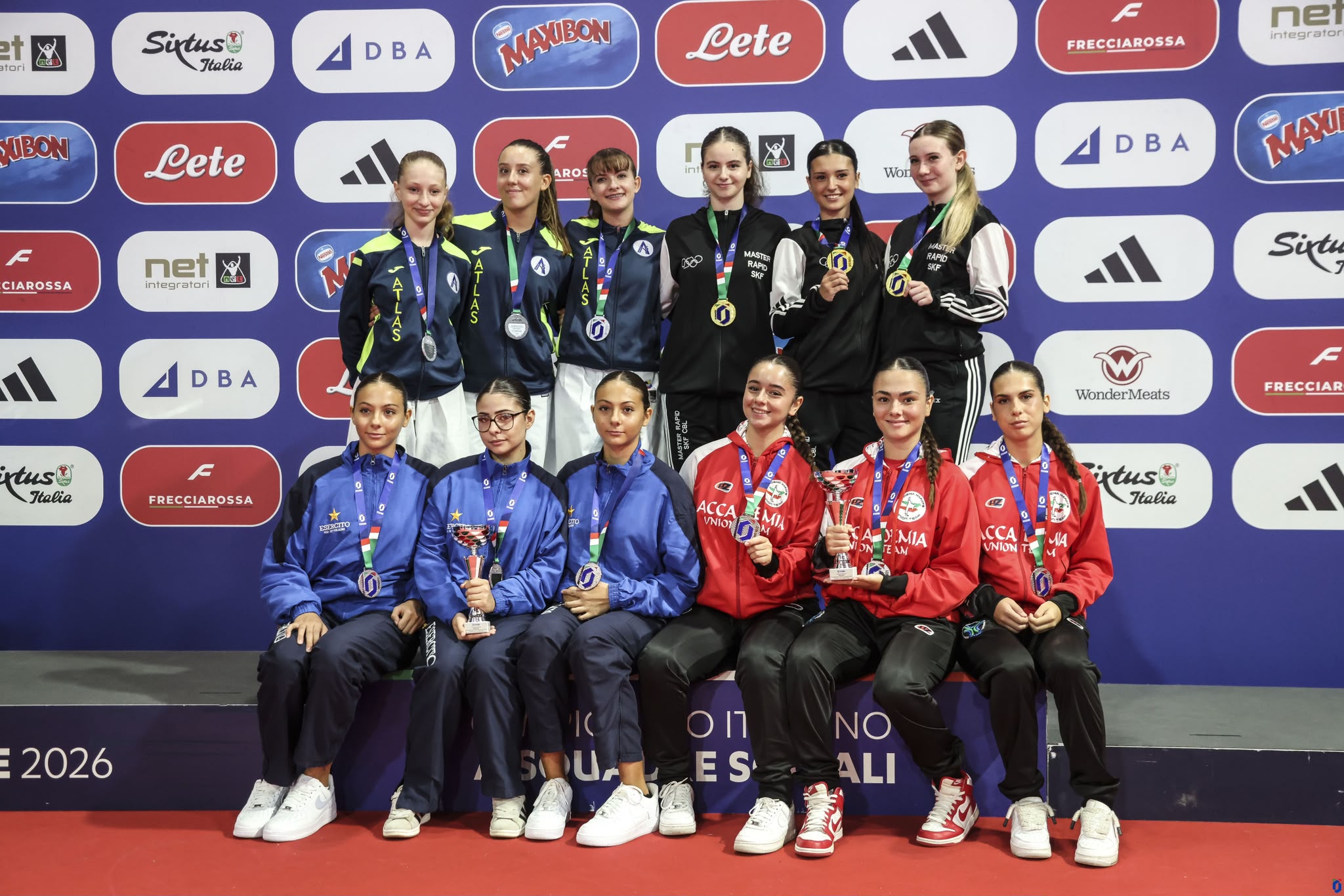 Il podio del kata femminile Under 18 ai Campionati Italiani a Squadre Sociali 2026
